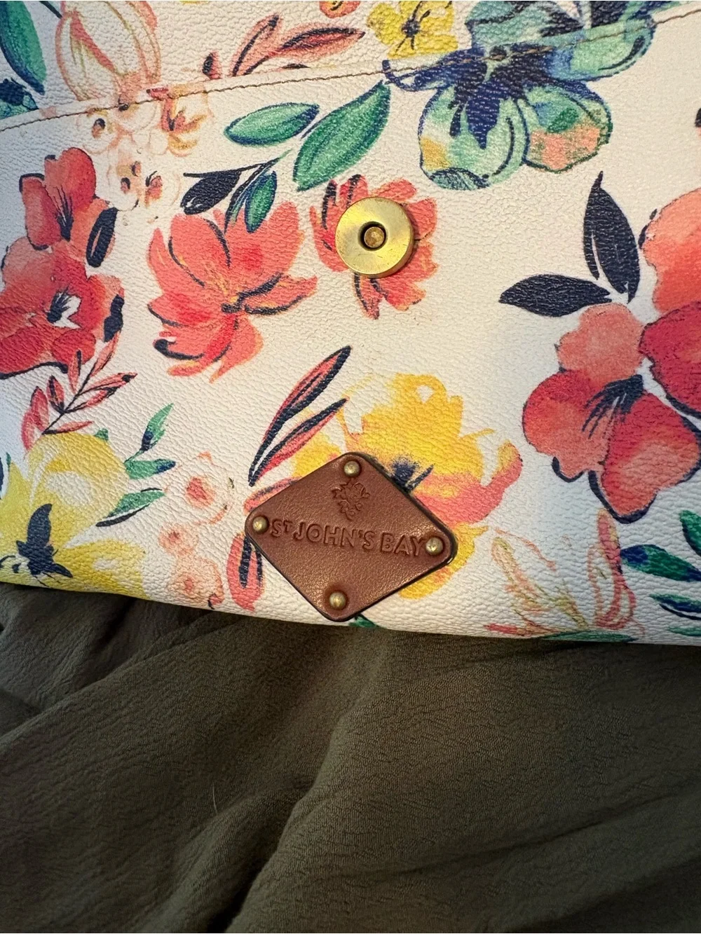 St. John's Bay White Floral Crossbody with Brown Strap